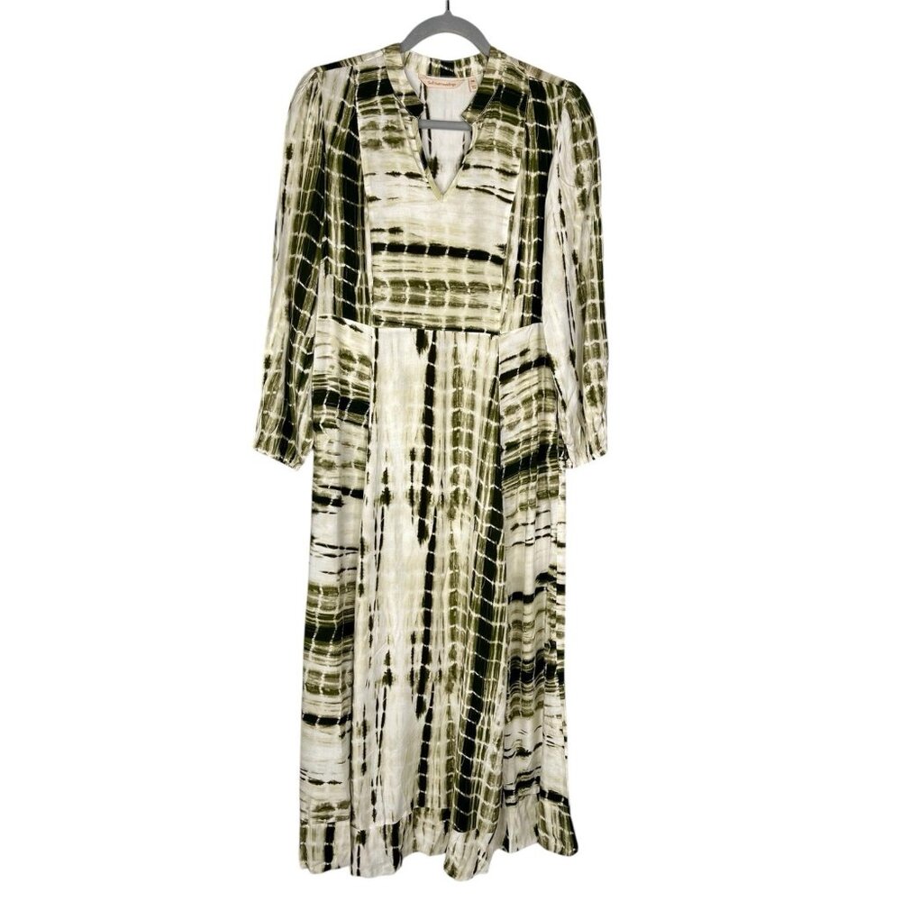 SOFT SURROUNDINGS Women's White Green Tie Dye Long Sleeve Dress Petite Medium